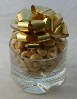 Crystal Nut Bowl | Whole Cashews - Beautiful heavy crystal bowl filled with large roasted and salted whole cashews.  Shrink wrapped with a large bow on top.